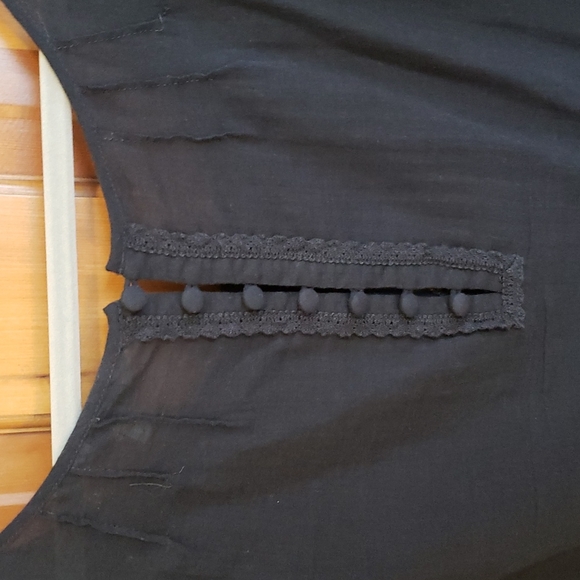 VINTAGE HERITAGE 1981 BLACK BOHO DRESS Linen-like cotton EMBROIDERY DETAIL SZ L - Picture 8 of 9